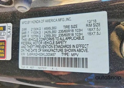 2019 Honda Cr-V Ex from USA, damaged, VIN 5J6RW2H53KL000457